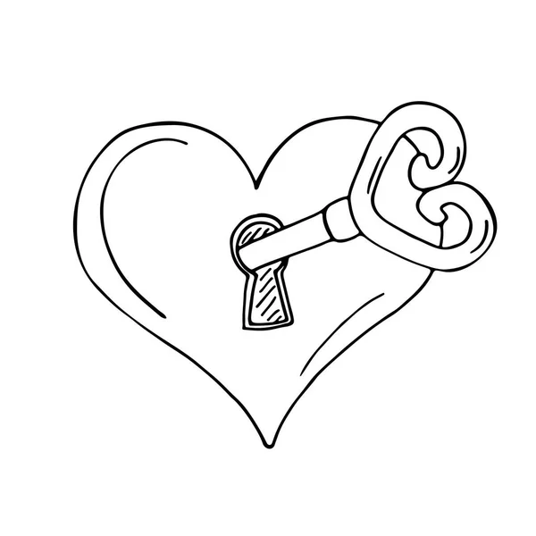 Heart-shaped lock with key — Stock Vector