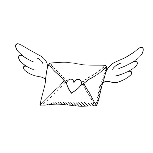 Flying envelope with wings and heart — Stock Vector