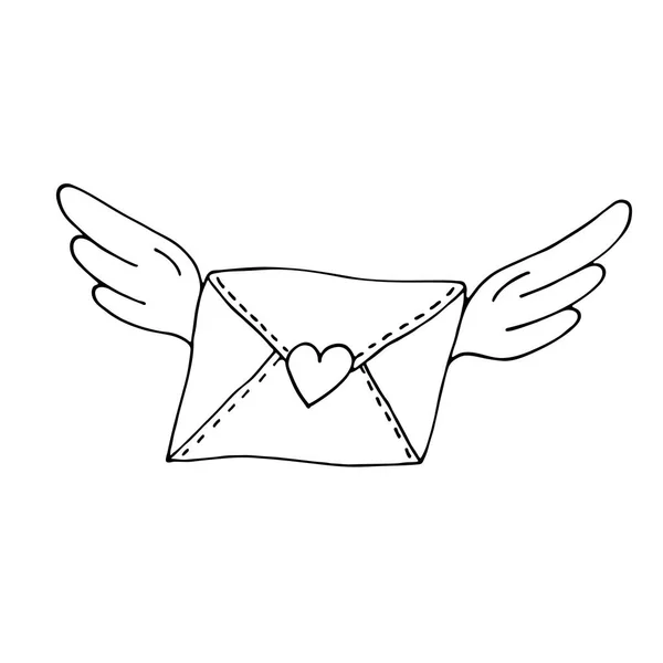 Flying envelope with wings and heart — Stock Vector