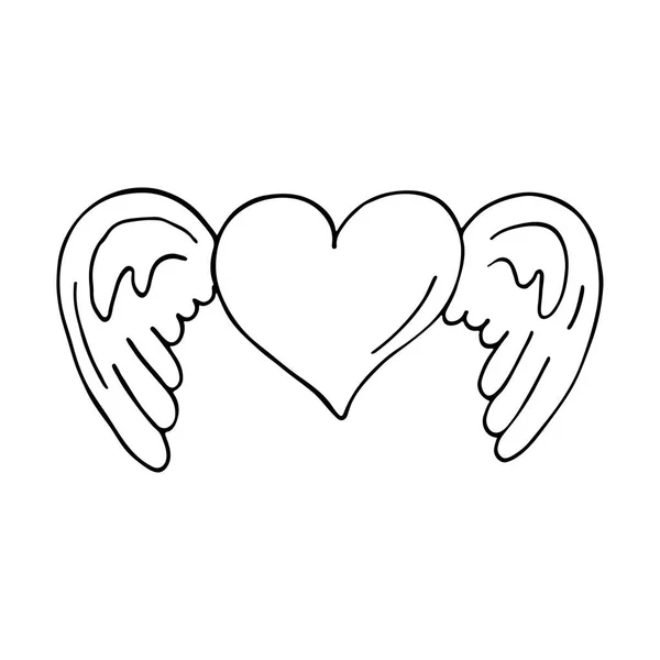 Corazón de San Valentín con alas. Esbozado — Vector de stock
