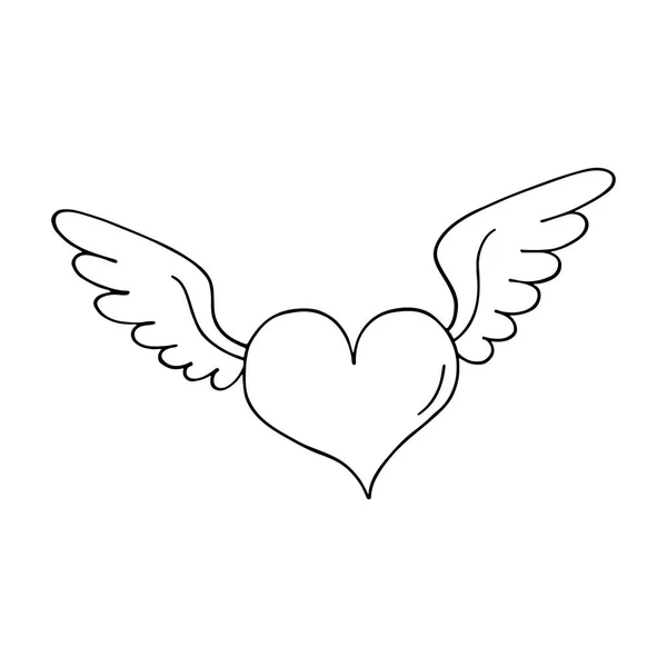 Coeur de Saint-Valentin avec ailes. Décrit — Image vectorielle