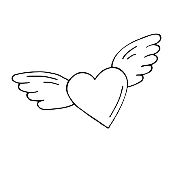 Valentines hjerte med vinger. Omrids – Stock-vektor