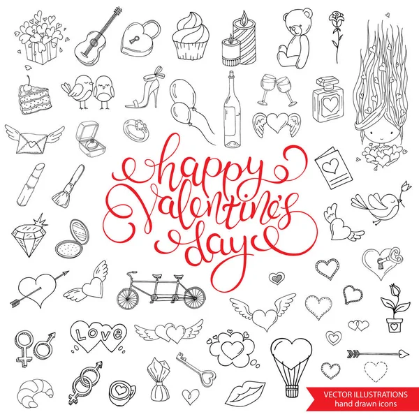 Handgezeichnete Liebeskritzeleien. Vektorillustrationen. Glücklicher Valentinstag — Stockvektor