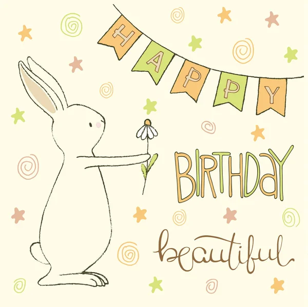 Pasen-wenskaart met paaseieren en bunny doodles. Hand le — Stockvector