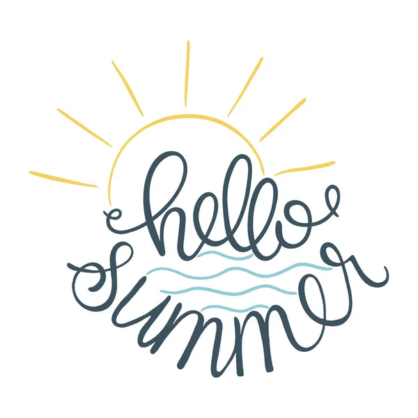 Olá Summer. Ilustração vetorial do ícone do sol e do mar — Vetor de Stock