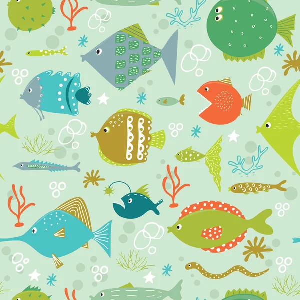 Modèle sans couture avec des poissons mignons — Image vectorielle