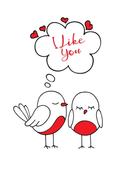 Pájaros enamorados. La linda tarjeta para el Día de San Valentín — Archivo Imágenes Vectoriales
