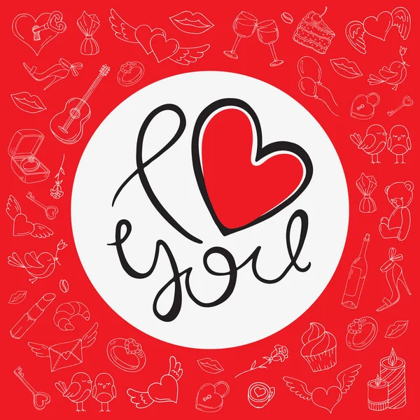 Ik hou van jou. Achtergrond met pictogrammen voor Valentijnsdag — Stockvector