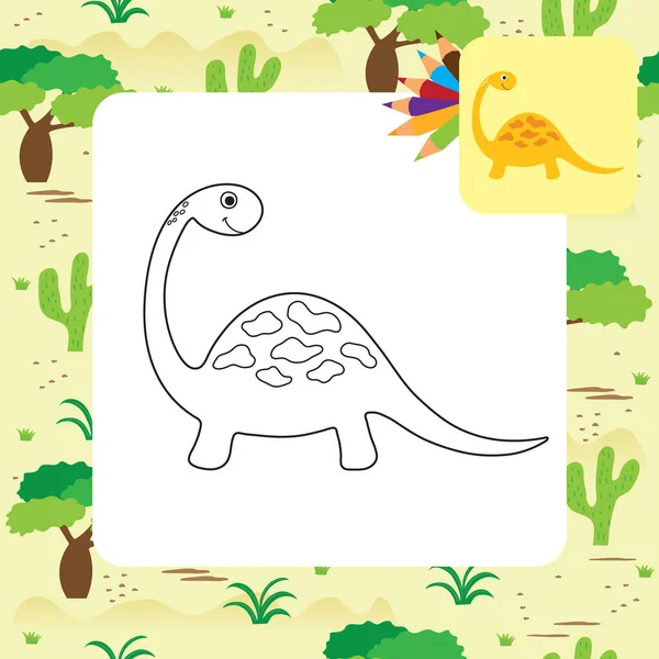 可爱的卡通恐龙着色页 — 图库矢量图片