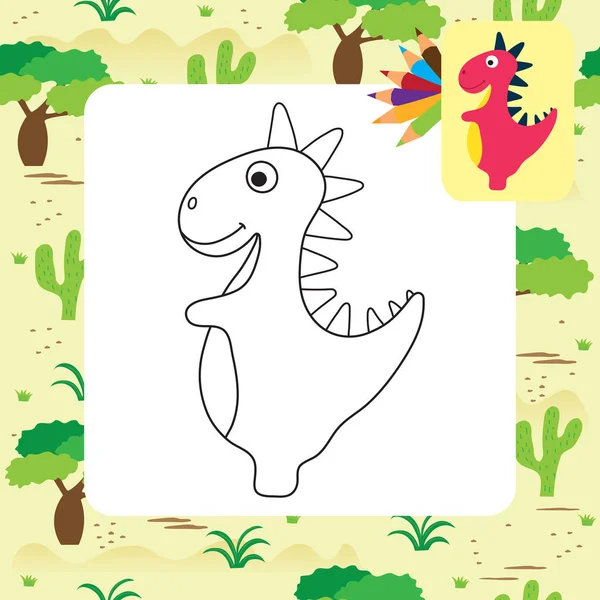 Schattige cartoon dino kleurplaat — Stockvector