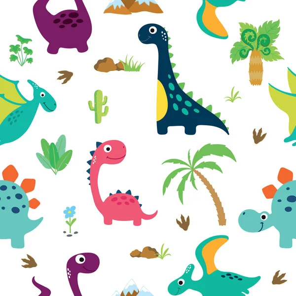 Mignon motif sans couture dinosaure — Image vectorielle