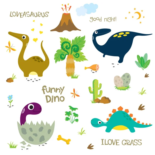 Set of Cute Dinosaur Characters with Dinosaur — Stock Vector