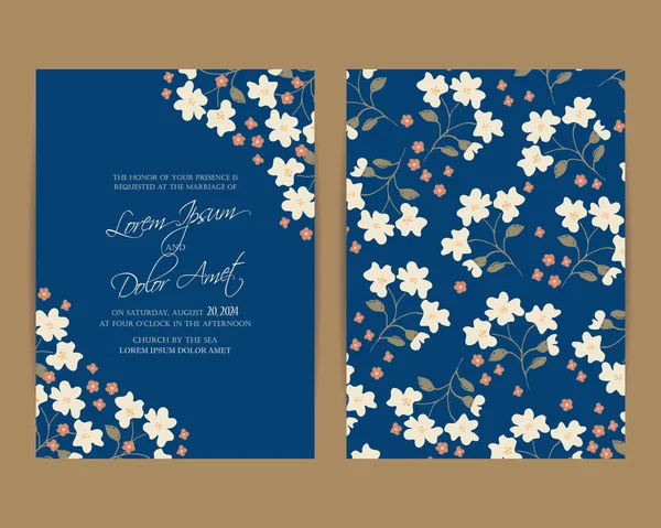 Tarjeta de invitación de boda con elementos florales — Vector de stock