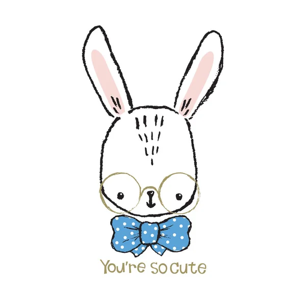 Niedliche Bunny Portrait Brille Handgezeichnete Buchstaben Vektorillustration — Stockvektor