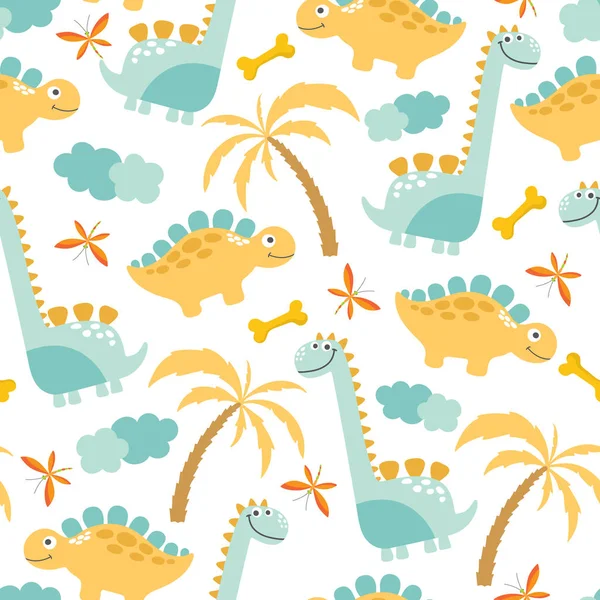 Cute Dinosaur Seamless Background Vector Illustration — Stock Vector