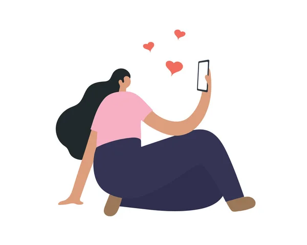 Счастливая Влюбленная Разговаривает Телефону Плоская Векторная Иллюстрация Векторная Графика