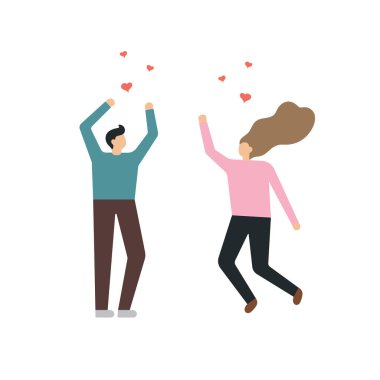 Oğlan ve Kız Aşık. Genç çift. Düz Çizgi film Vektör İllüstrasyonu