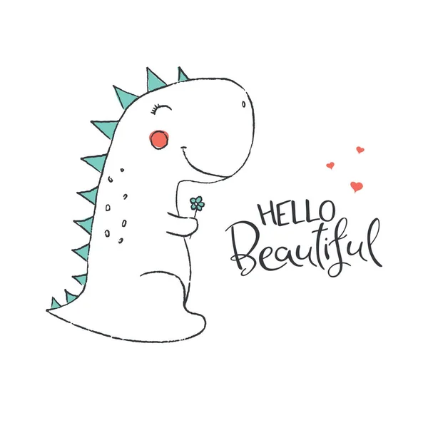 Милый Влюблённый Динозавр Векторная Иллюстрация Стилизованная Литература — стоковый вектор