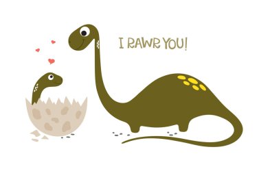 Bebek dinazorla mutlu dinozorlar. Vektör illüstrasyonu