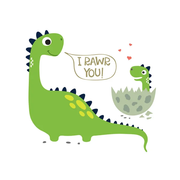 Buon Dinosauro Con Baby Dino Illustrazione Vettoriale — Vettoriale Stock