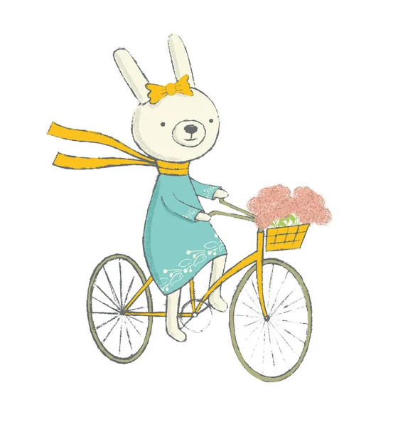 Lindo Conejito Bicicleta Ilustración Vectorial — Archivo Imágenes Vectoriales