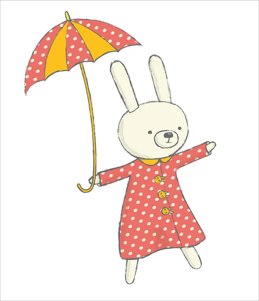 Милый Кролик Зонтиком Векторная Миграция Лицензионные Стоковые Иллюстрации