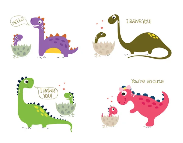 Happy cartoon dinosaur family Vector Art Stock Images | Depositphotos