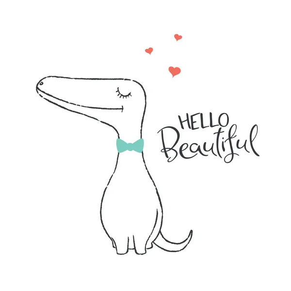 Dinosaurio Lindo Enamorado Ilustración Vectorial Letras Estilizadas — Archivo Imágenes Vectoriales