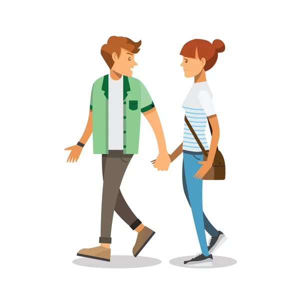 Paar man en vrouw lopend en pratend samen — Stockvector