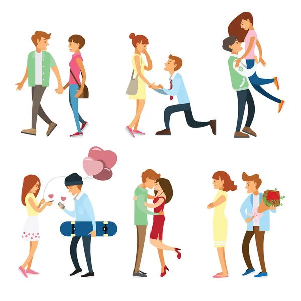 Couples and people romantic style set — Stock Vector