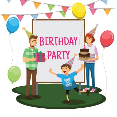 Mutlu doğum günü partisi, çizgi film karakteri aile 