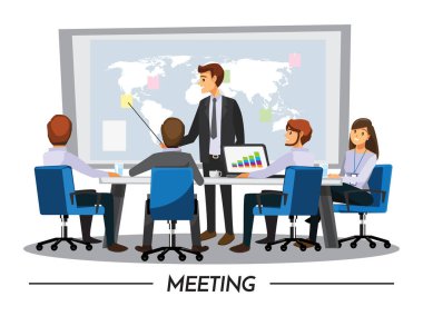 İş insanlar sahip yönetim kurulu toplantısı, vektör çizim karikatür