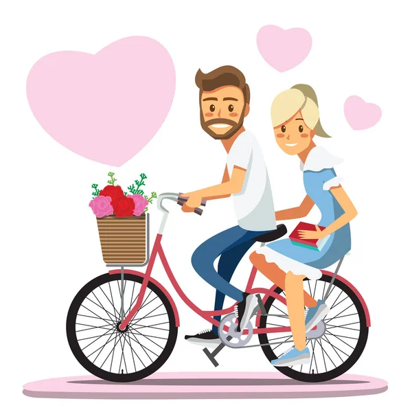 Casal na bicicleta, família de personagens dos desenhos animados —  Vetores de Stock