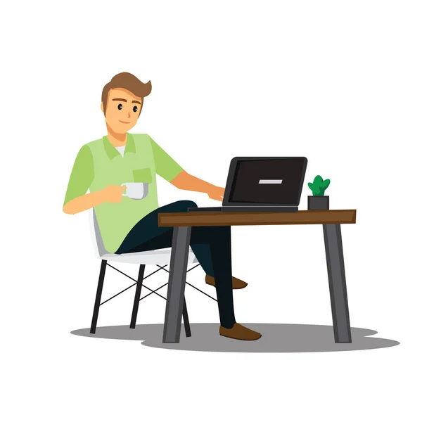 Desenvolvedor freelance ou designer trabalhando em casa, personagem vetorial — Vetor de Stock