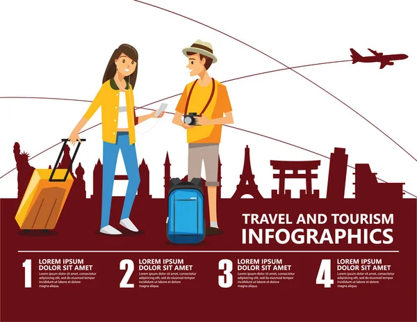 Infografica di viaggio, punto di riferimento e trasporto — Vettoriale Stock