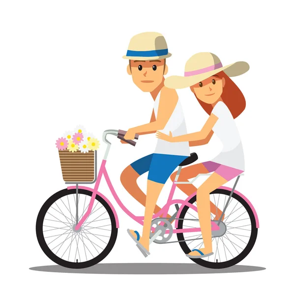 卡通人物，在自行车上可爱的夫妇 矢量图形