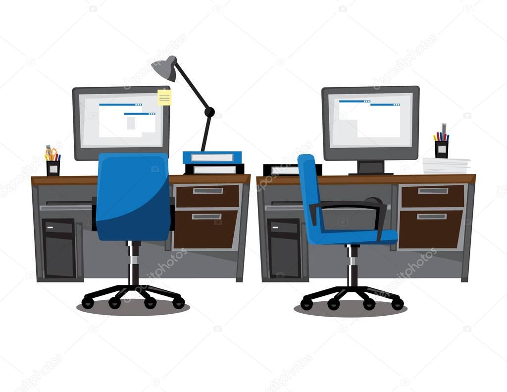 Computer desk, workplace (office) ,Vector illustration cartoon 