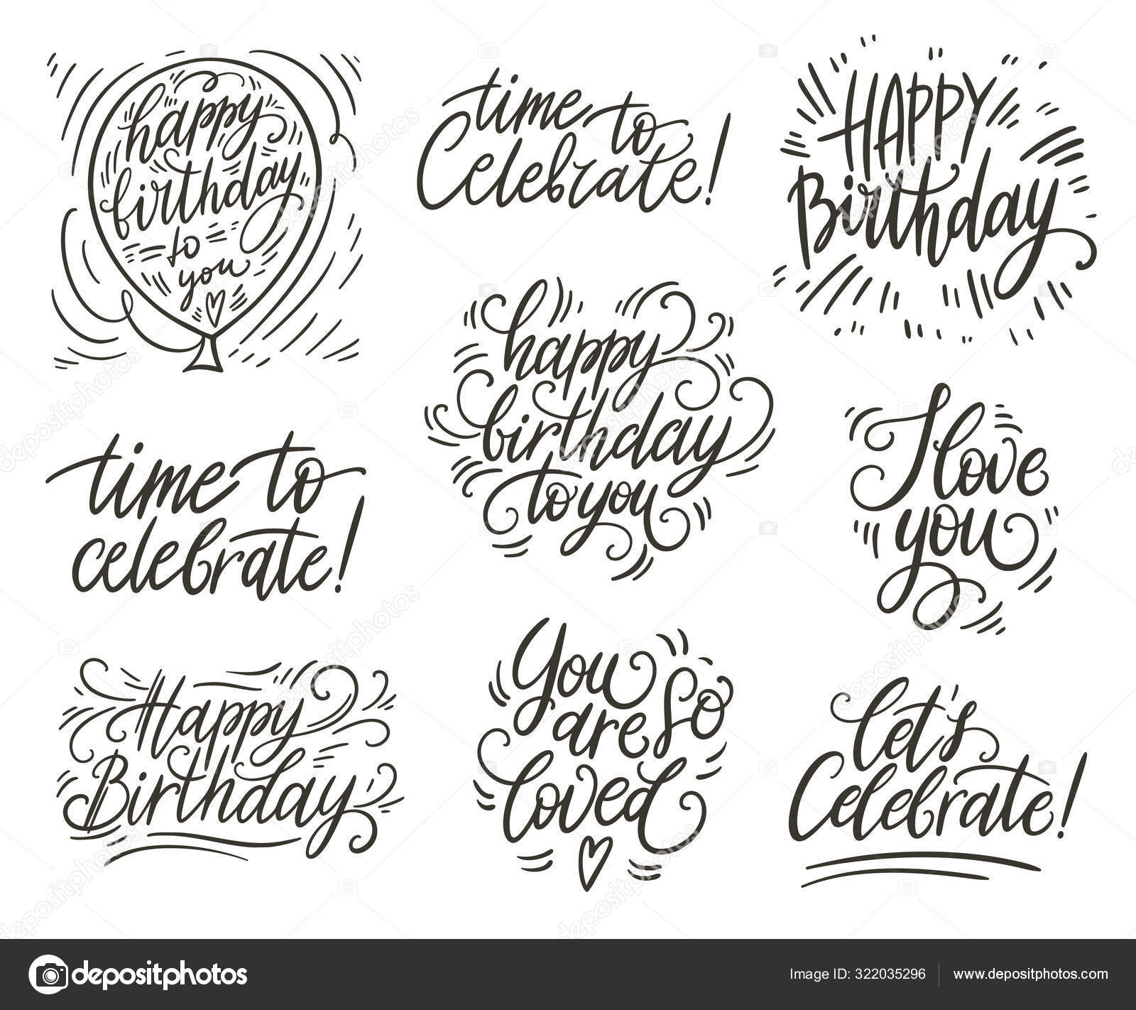 Happy Birthday Doodle Hand Lettering Set Romantic Background Greeting Card Design Template Vector Illustration Vector Image By C Ireneart Vector Stock Happy Birthday Doodle Hand Lettering Set Romantic Background Greeting Card Design Template Vector Illustration Vector Image By C Ireneart Vector Stock