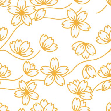 Kiraz çiçeği dalı ve çiçek vektör sanatı asgari düzeyde. Kusursuz desen. Çin Yeni Yıl Kutlama Dekorasyonu.