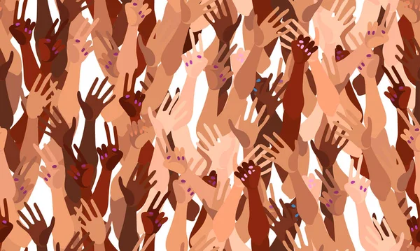 Illustration einer Gruppe von Menschen mit unterschiedlichen Hautfarben zusammen. Vielfältige Menschenmenge, Rassengleichheit, Kommunikationsvektorkunst im minimalen flachen Stil. Nahtloses Fliesenmuster. — Stockvektor
