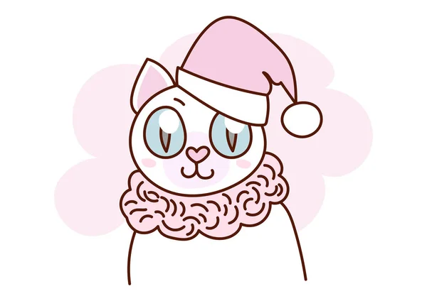 Мультфильм в плоском стиле о симпатичной кошке-герое в зимней одежде. Минимальная векторная иллюстрация, счастливая рождественская открытка . — стоковый вектор