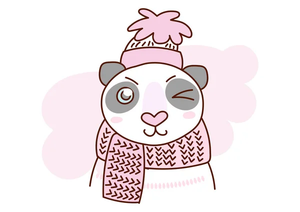 Estilo plano de dibujos animados lindo personaje animal panda en ropa de invierno. Ilustración mínima vector, feliz tarjeta de Navidad . — Vector de stock