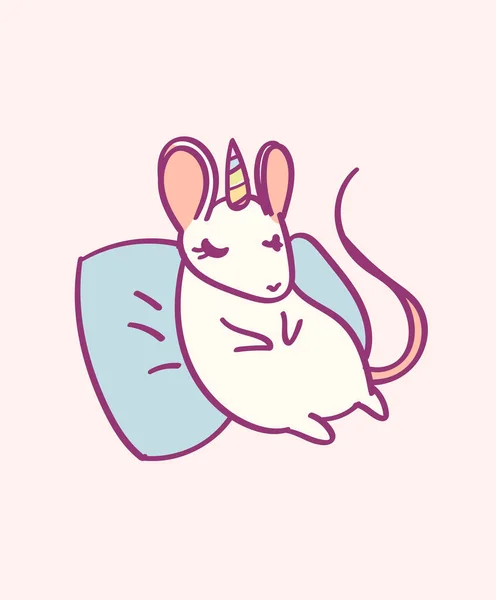 Милий мультиплікаційний персонаж миша єдинорога, смішна магічна мальована рука Векторні ілюстрації. Трійник, картковий друк графічного мистецтва . — стоковий вектор
