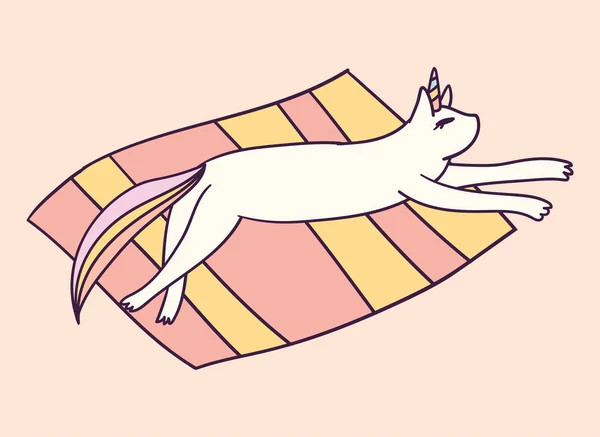 Χαριτωμένο χαρακτήρα κινουμένων σχεδίων γάτα μονόκερω, αστεία διανυσματική απεικόνιση. T-shirt εκτύπωση γραφικών τέχνης. — Διανυσματικό Αρχείο