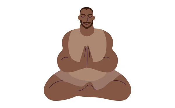 Platt Stil Tecknad Söt Karaktär Afrikansk Amerikansk Man Gör Meditation — Stock vektor