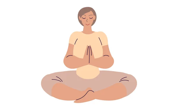 Flat Style Cartoon Cute Character Woman Doing Meditation Yoga Pose — Stock Vector