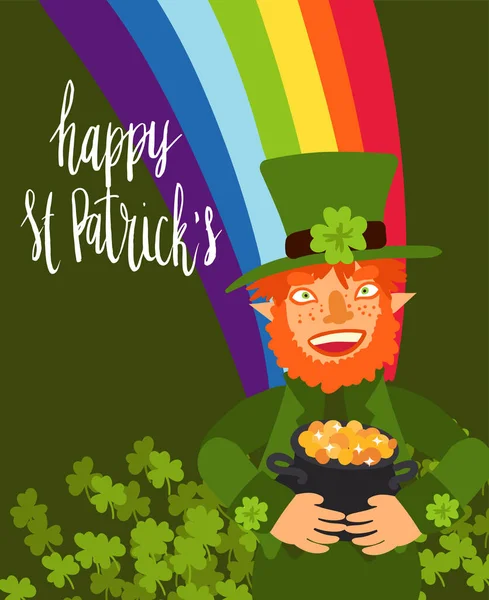 Grattis Patricks Day Firande Kort Mall Handskrivna Borstbokstäver Platt Illustration — Stock vektor