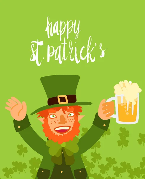 Grattis Patricks Day Firande Kort Mall Handskrivna Borstbokstäver Platt Illustration — Stock vektor