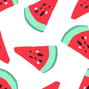 Asgari yaz trendi, İskandinav tarzında kusursuz taşıyıcı kiremit deseni. Karpuz ve soyut elementler. Beyaz üzerine izole edilmiş baskı için tekstil kumaş mayo grafik tasarımı.