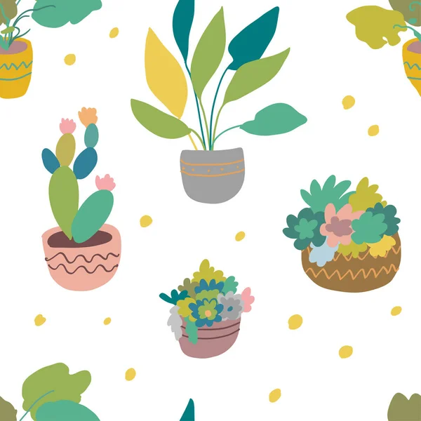 Urban Interiör Hus Växter Dekorativa Krukor Vektor Illustration Handritade Konstsuckulenter — Stock vektor